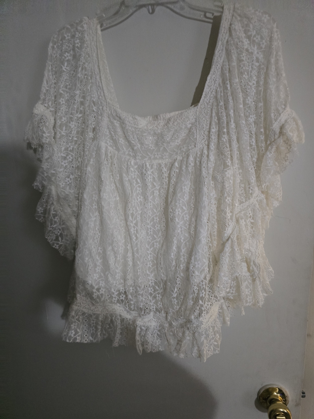 Ivory Lace Ruffle Blouse with Square Neck - Picture 4 of 4